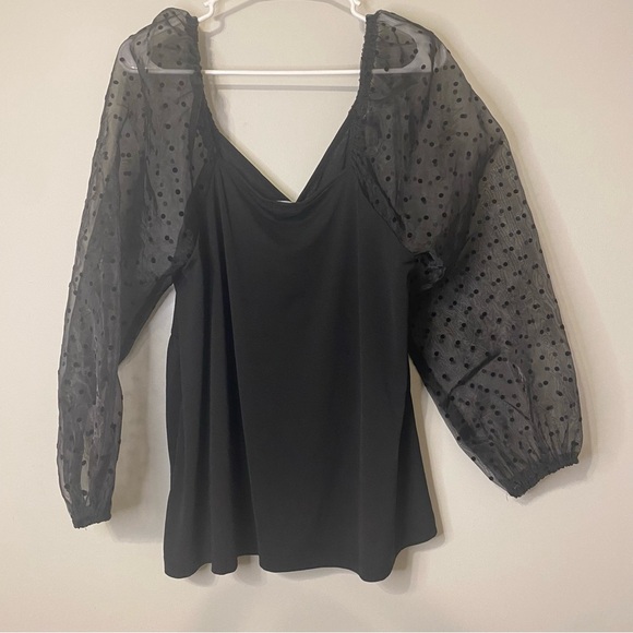 Chic LUNA MOON Black Polka Dot Sleeve Blouse XXL - Picture 2 of 7